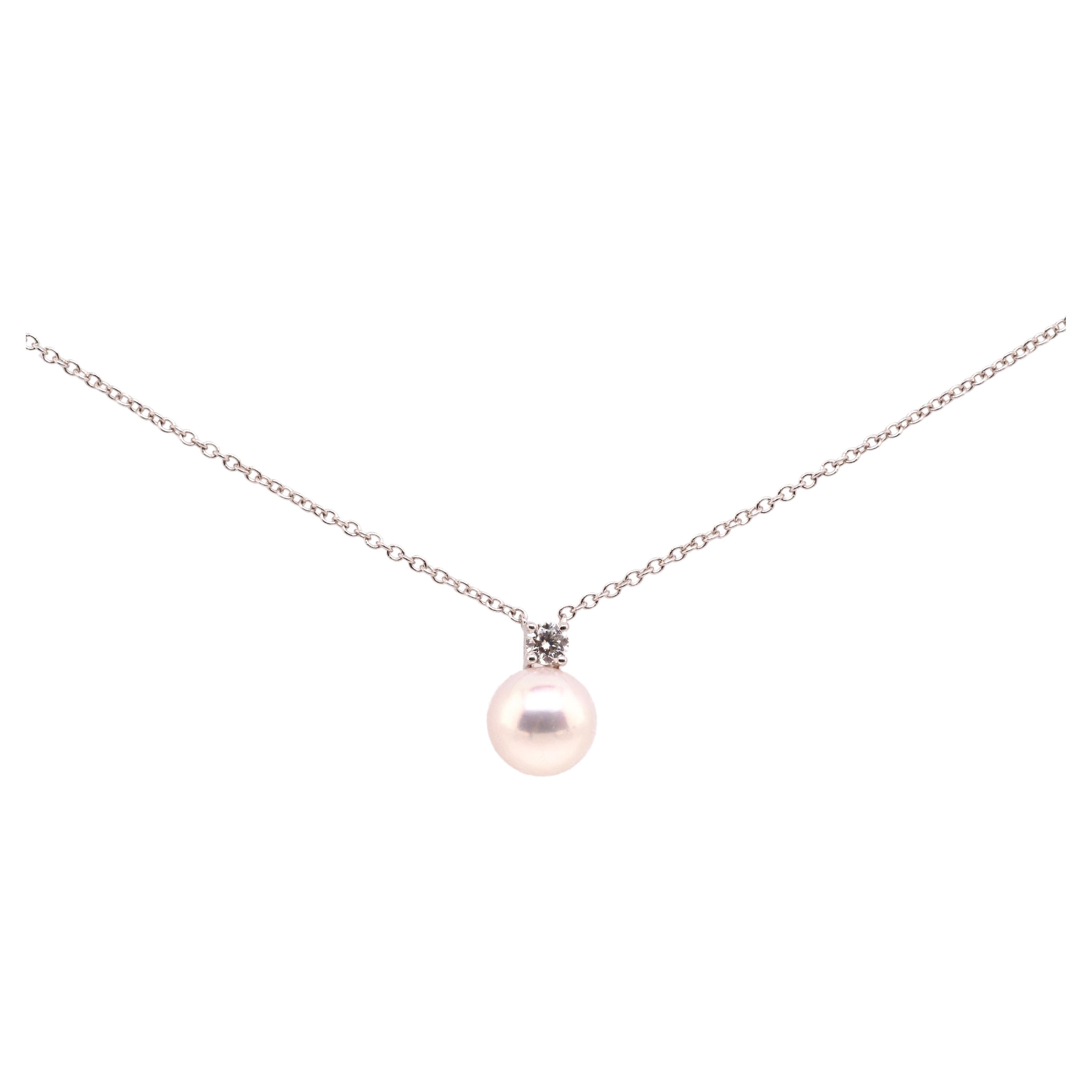 18K White Gold Tiffany and Co Pearl and Diamond Pendant Necklace For ...
