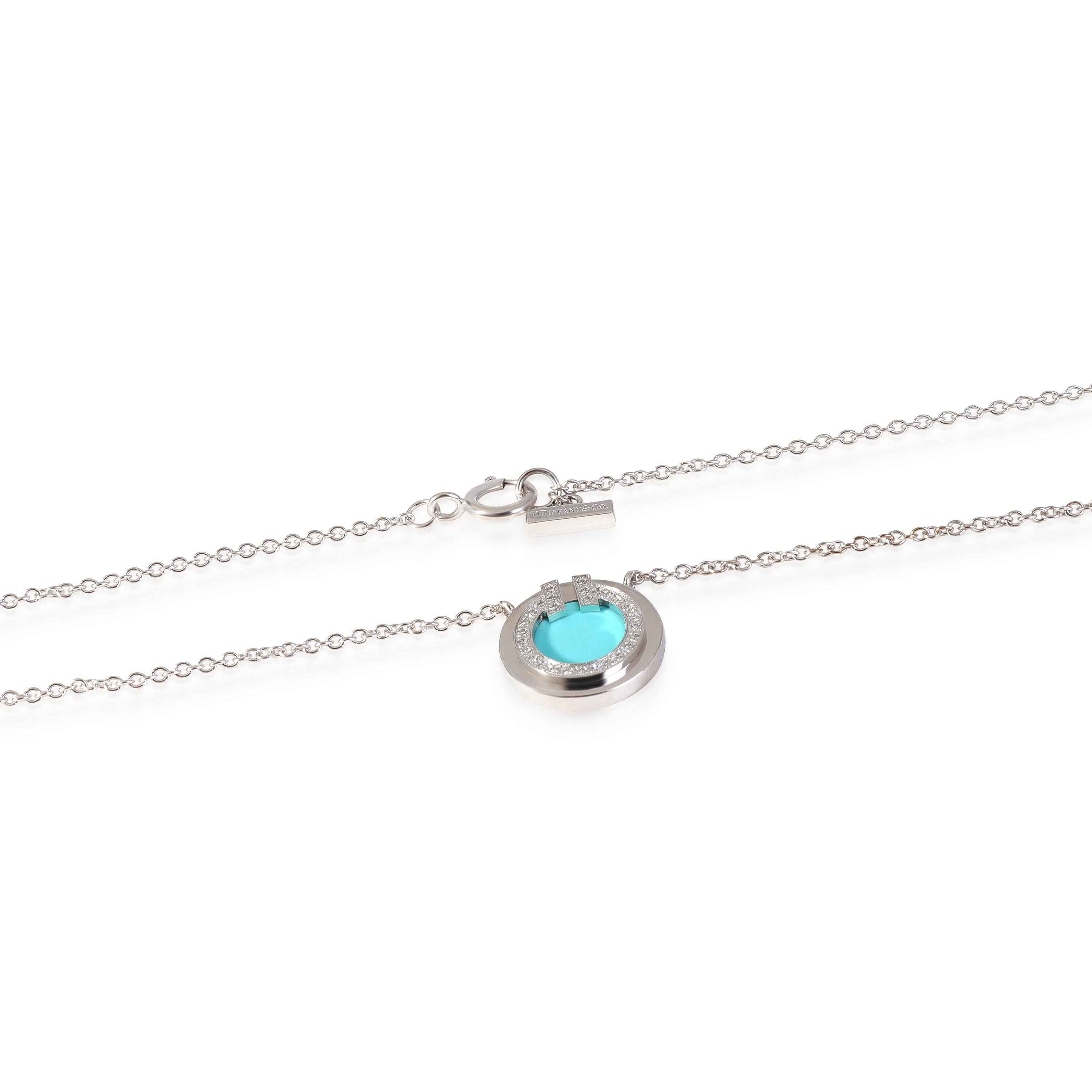 18K White Gold Tiffany & Co. Tiffany T Diamond and Turquoise Circle Pendant In Excellent Condition In New York, NY