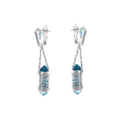 18K White Gold Topaz Diamond Arabic Design Earrings by MOISEIKIN