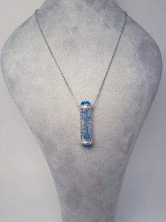 18K White Gold Topaz Diamond Arabic Design Necklace by MOISEIKIN