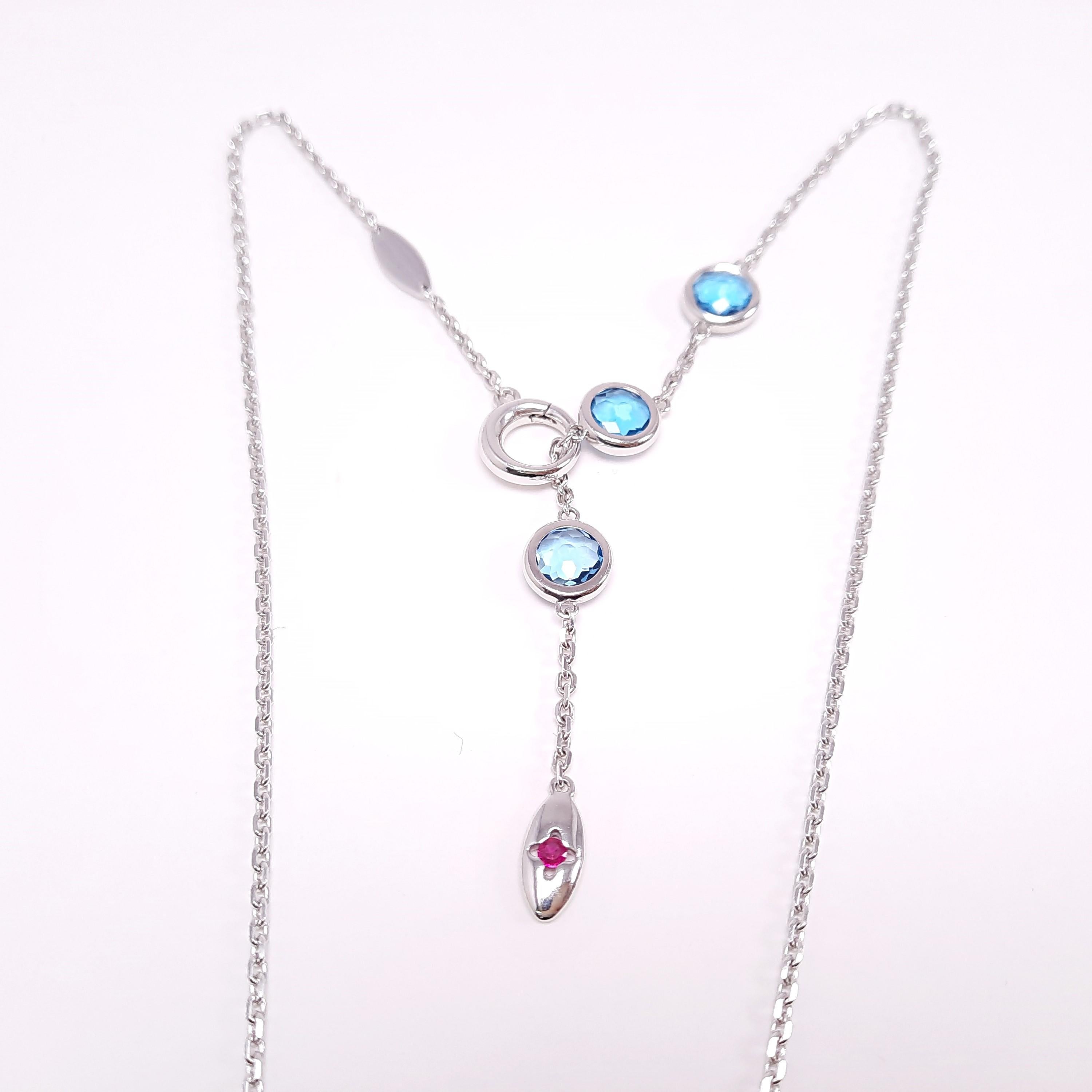 Round Cut 18K White Gold Topaz Diamond Arabic Design Necklace by MOISEIKIN For Sale
