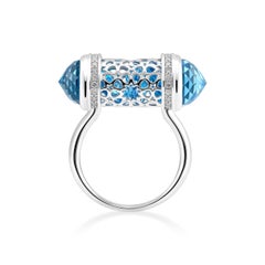 18K White Gold Topaz Diamond Arabic Design Ring by MOISEIKIN