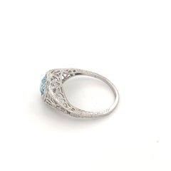 Vintage Art Deco 18K White Gold Light Blue Topaz Solitaire Ring