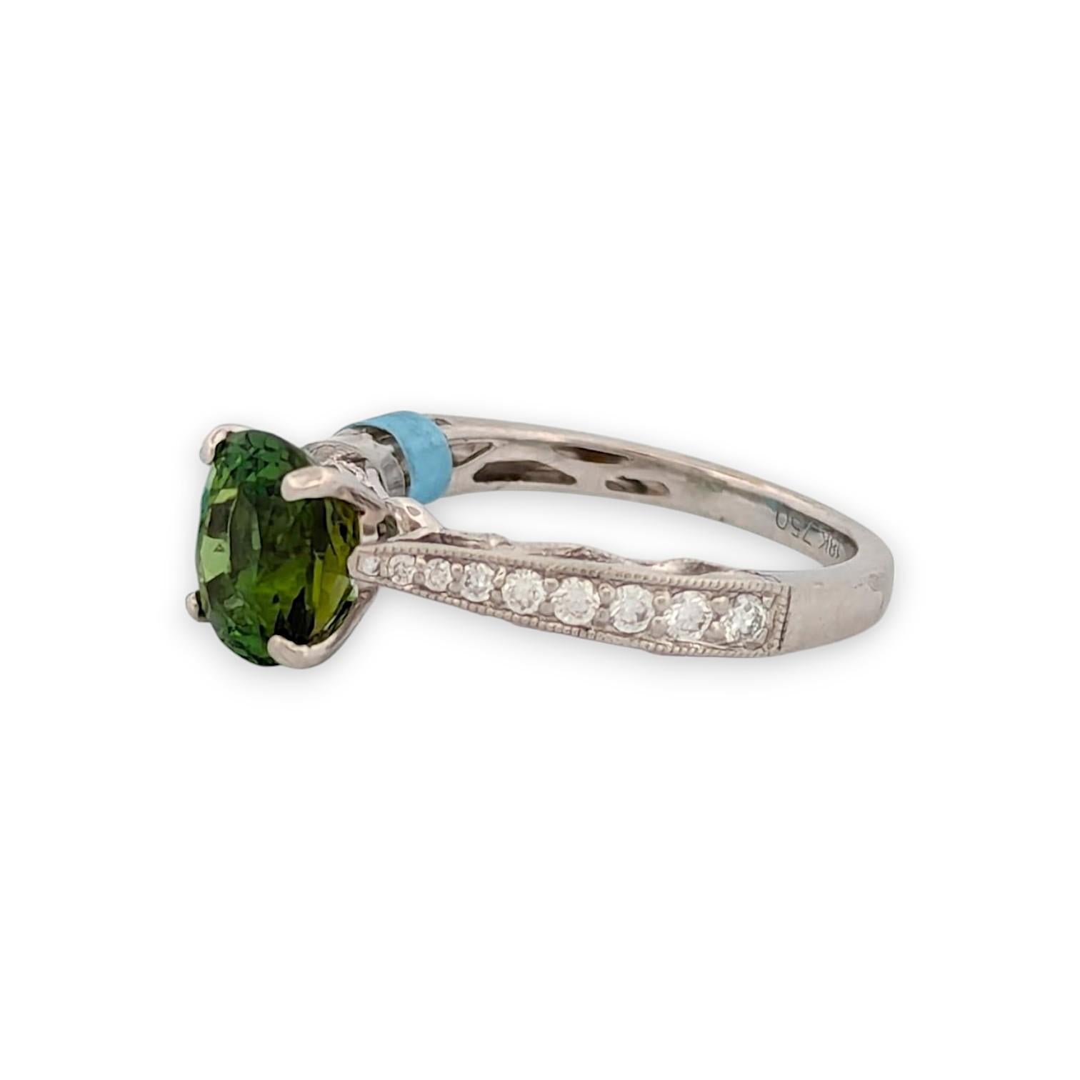 Evadne  Bague en or blanc 18 carats avec tourmaline et diamant taille coussin ovale Pour femmes en vente