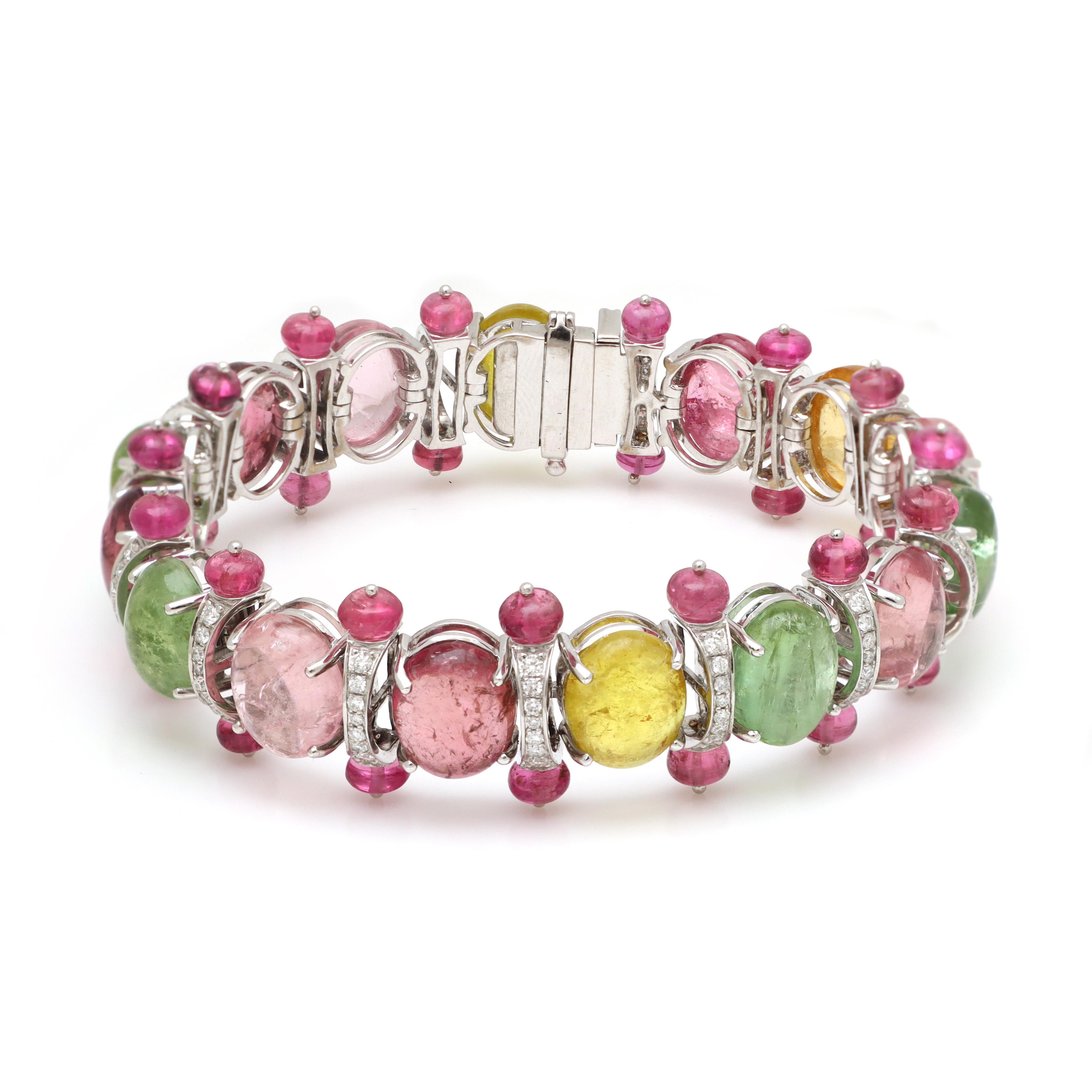 Art nouveau Bracelet de Tourmaline en or blanc 18k, bracelet multi-tourmaline pour elle en vente