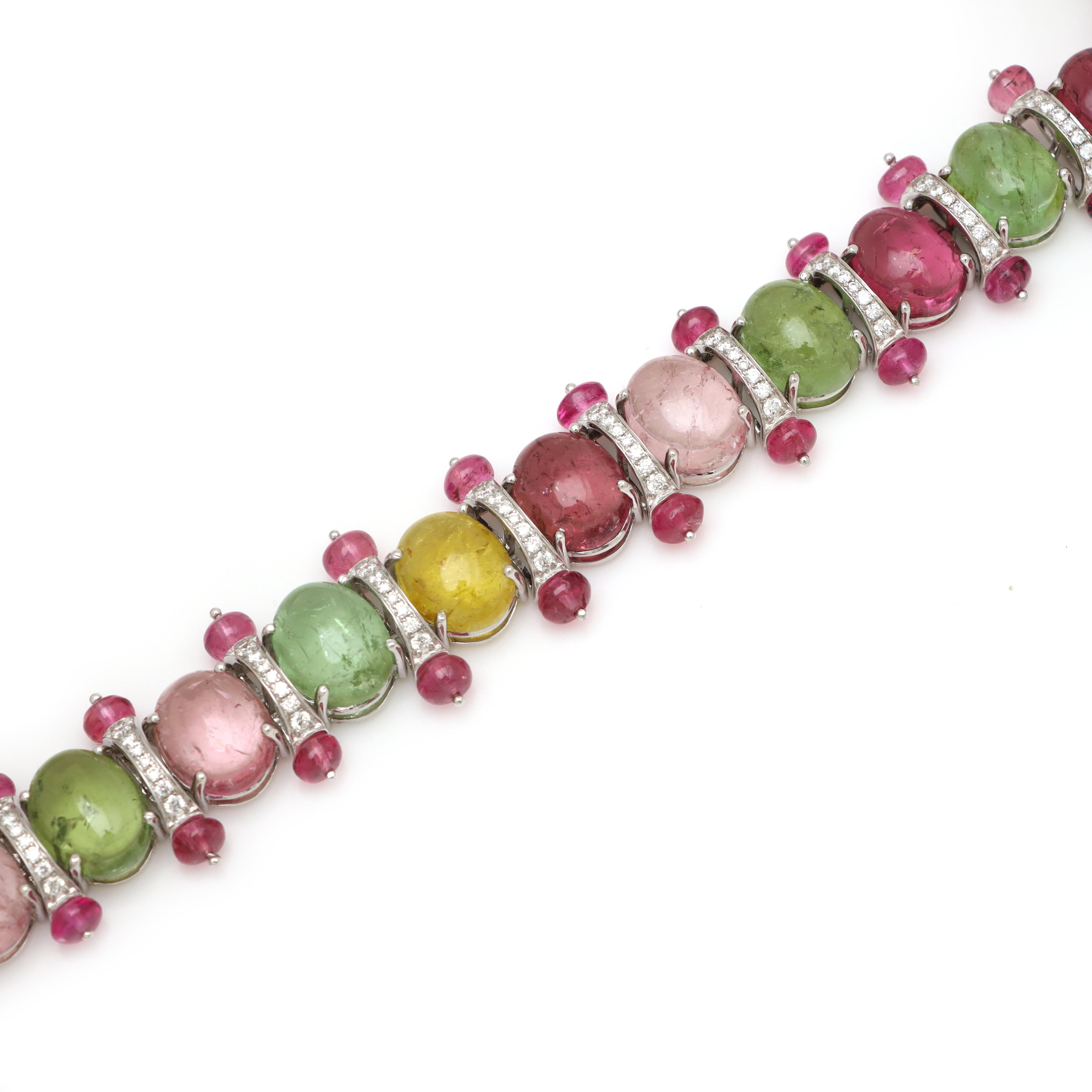 Taille ovale Bracelet de Tourmaline en or blanc 18k, bracelet multi-tourmaline pour elle en vente
