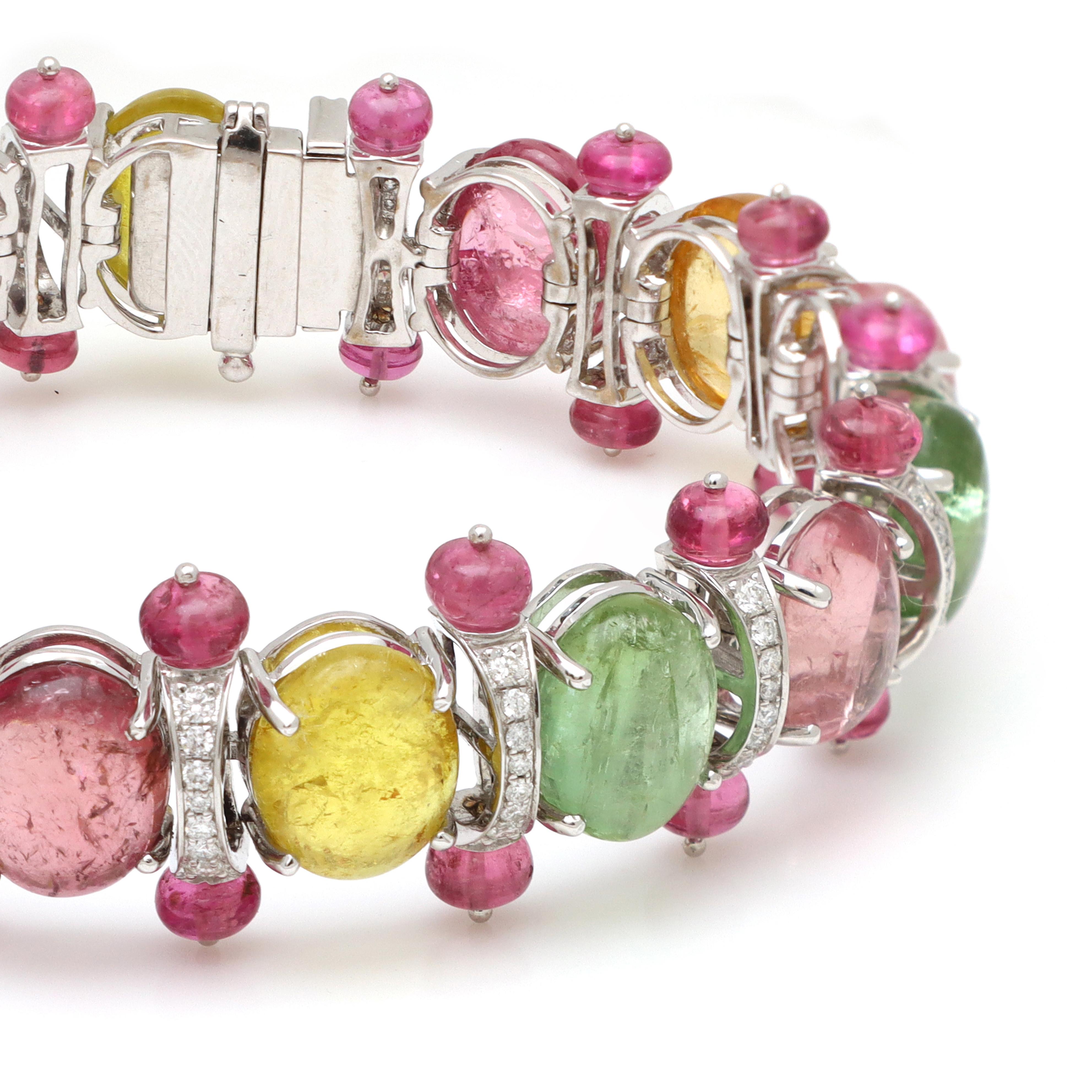 Bracelet de Tourmaline en or blanc 18k, bracelet multi-tourmaline pour elle Pour femmes en vente