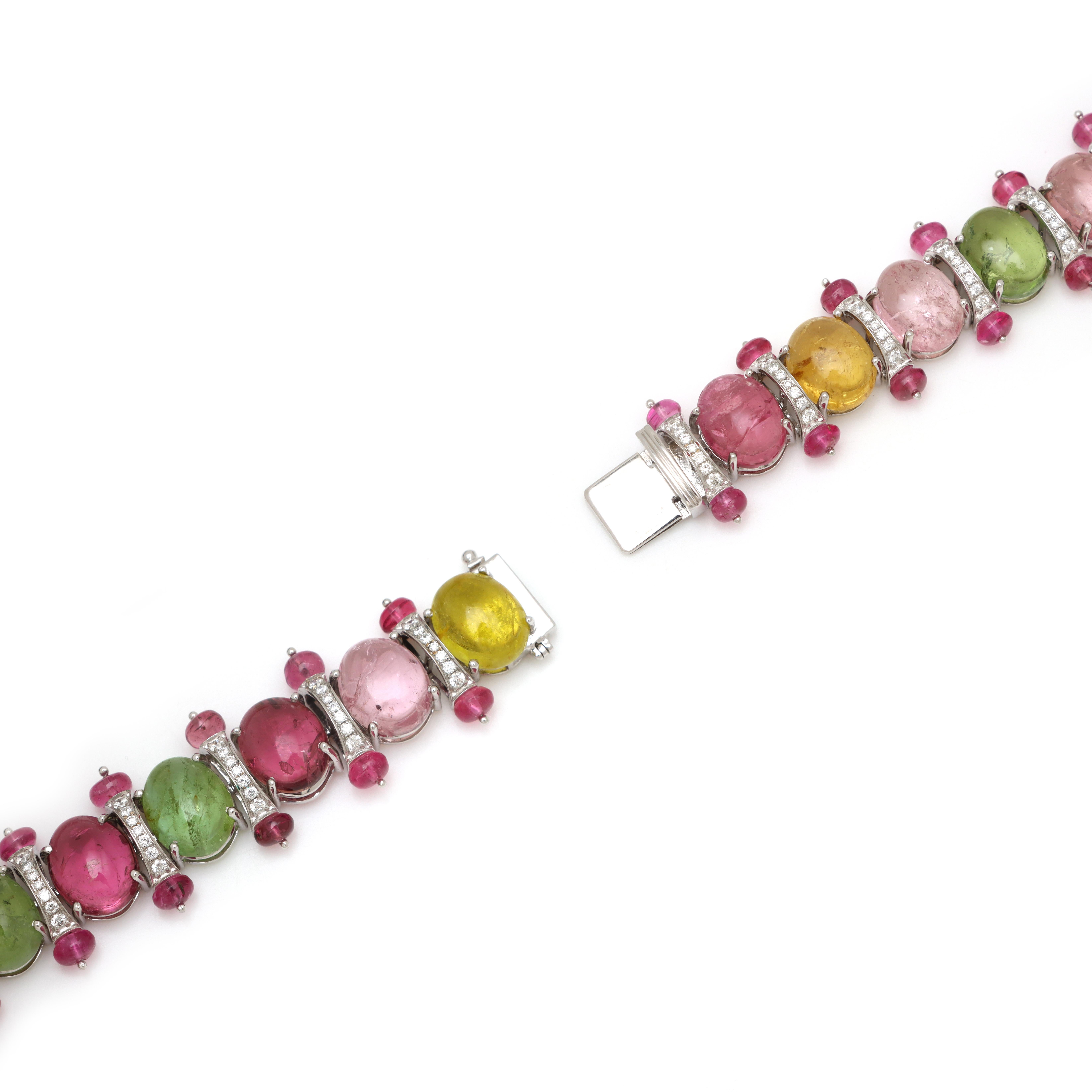 Bracelet de Tourmaline en or blanc 18k, bracelet multi-tourmaline pour elle en vente 3