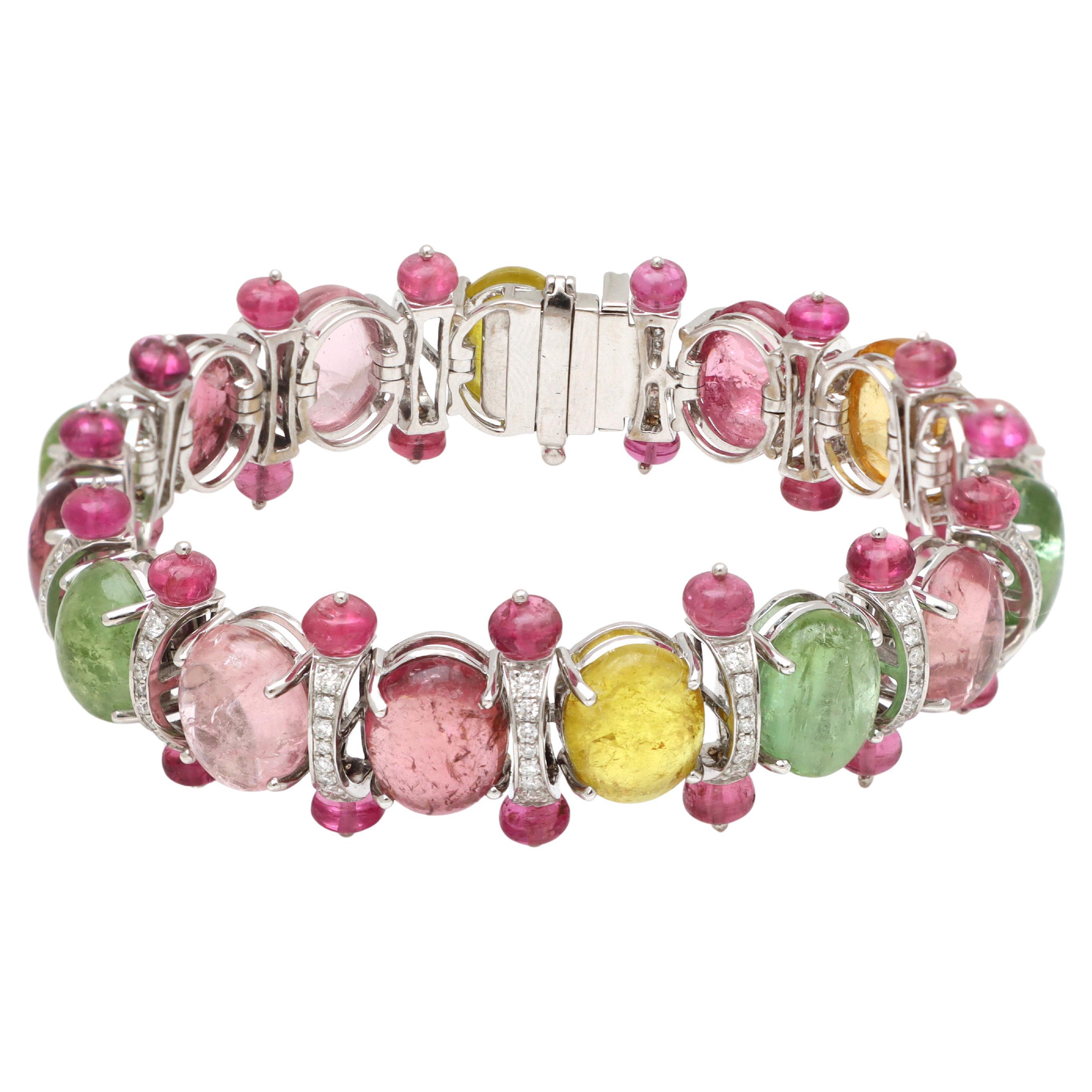 Bracelet de Tourmaline en or blanc 18k, bracelet multi-tourmaline pour elle