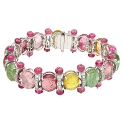 18k White Gold Tourmaline Bracelet, Multi Tourmaline Bracelet For Her
