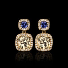 Orecchini pendenti in oro bianco 18 carati con tormalina, tanzanite e diamanti