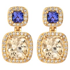 Orecchini pendenti in oro bianco 18 carati con tormalina, tanzanite e diamanti