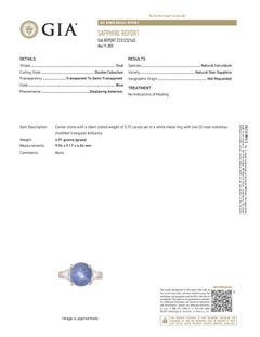 18K White Gold Triangle Diamond Ring with GIA-Certified No-Heat Star Sapphire