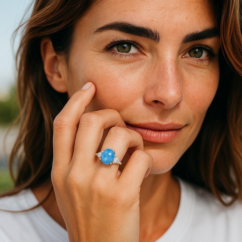 Femenino o masculino 18K White Gold Triangle Diamond Ring with GIA-Certified No-Heat Star Sapphire en venta