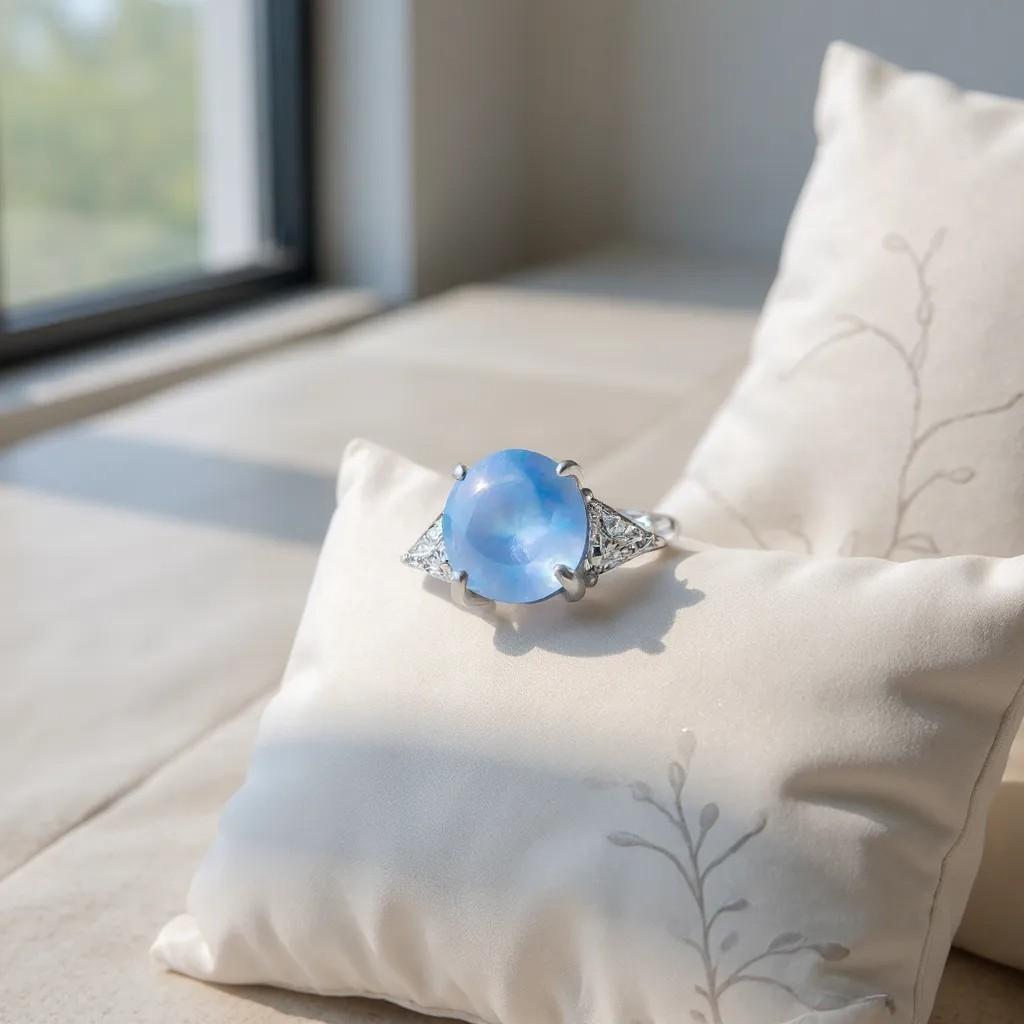 Bague triangle en or blanc 18 carats avec saphir étoilé certifié GIA en vente 2