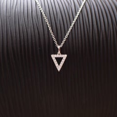 18k White Gold Triangle Pendant 0.15 Carat Diamond Hangs from a Cable Chain