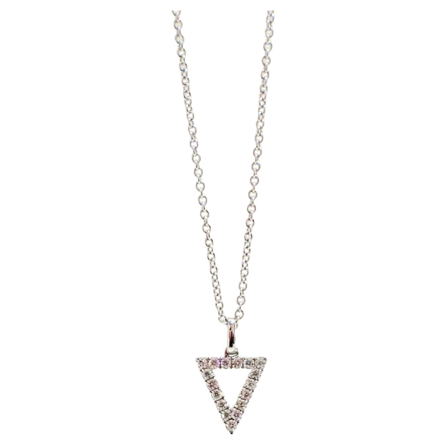 18k White Gold Triangle Pendant 0.15 Carat Diamond Hangs from a Cable Chain For Sale