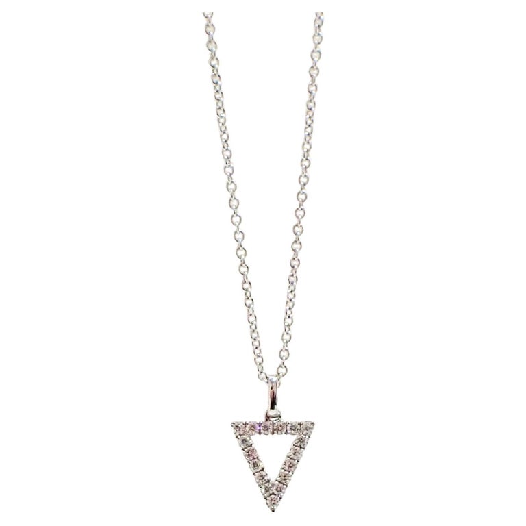 18k White Gold Triangle Pendant 0.15 Carat Diamond Hangs from a Cable