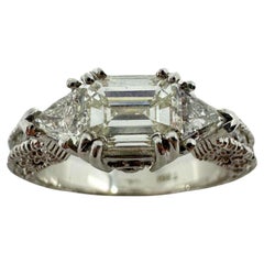 18K White Gold Trillion and Emerald Cut Diamond Ring