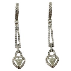 18K White Gold Trillion Cut Diamond Heart Drop Earrings