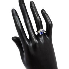 18K White Gold Trillion Sapphire Ring with Channel Sapphires & Diamond
