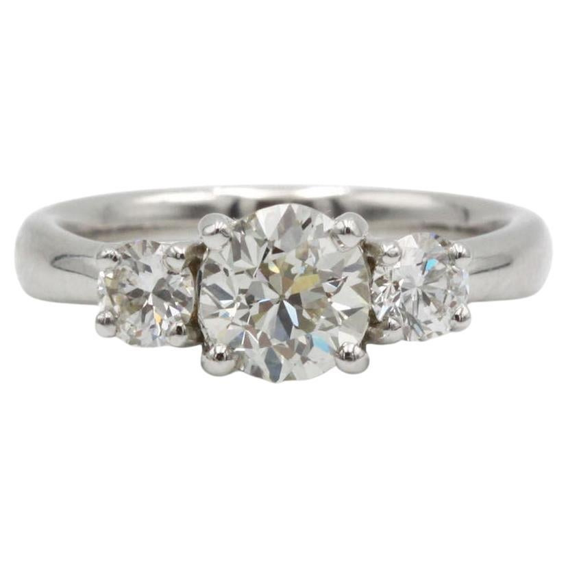 18K White Gold Trilogy Ring with 1.30 ct G VS Diamond & Two 0.30 ct Side Stones