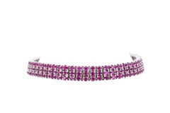 18K White Gold Triple Layer Ruby Bracelet with 7.50 Ct Natural Rubies, NGI Cert