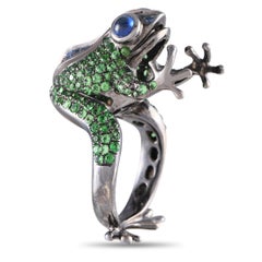 18K White Gold Tsavorite and Sapphire Frog Ring