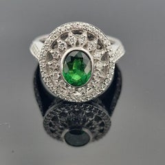 18K White Gold Tsavorite & Diamond Ring 1.51ct Oval Tsavorite 1.02ctw Diamonds