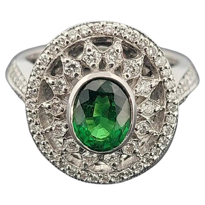 18K White Gold Tsavorite & Diamond Ring 1.51ct Oval Tsavorite 1.02ctw Diamonds