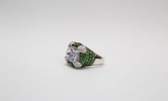 18k White Gold Tsavorite Garnet, Kunzite & Diamond Ring, Size 7 - 16.0g