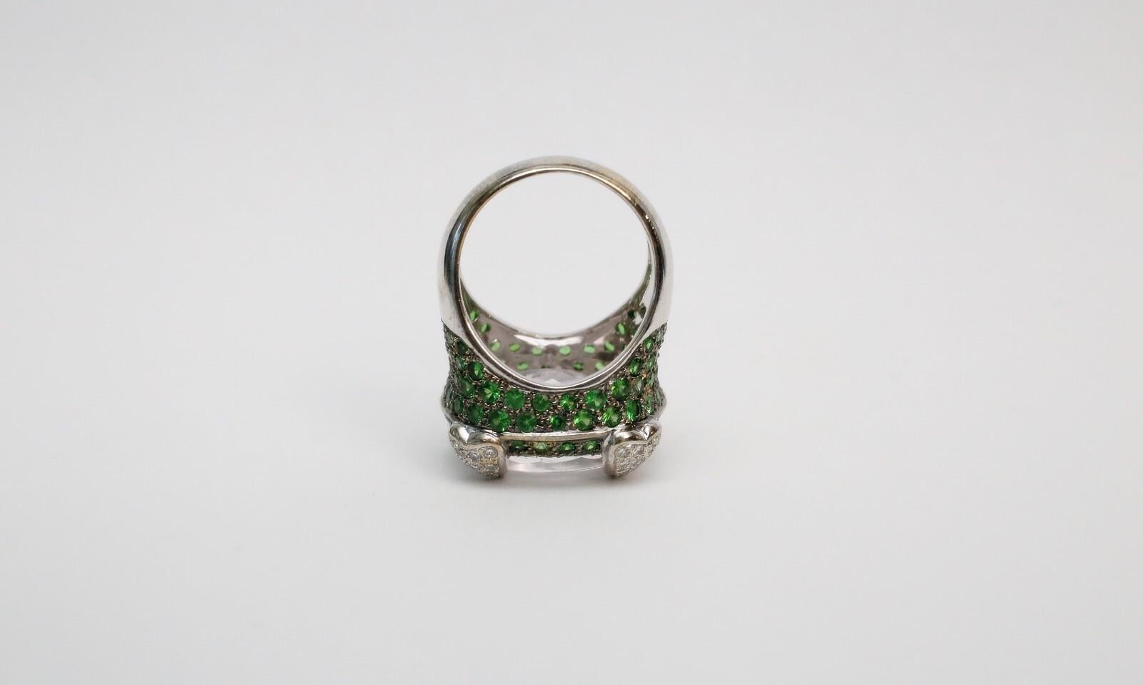 18 Karat Weißgold Tsavorit Granat, Kunzit & Diamant Ring, Größe 7 - 16,0g im Angebot 2