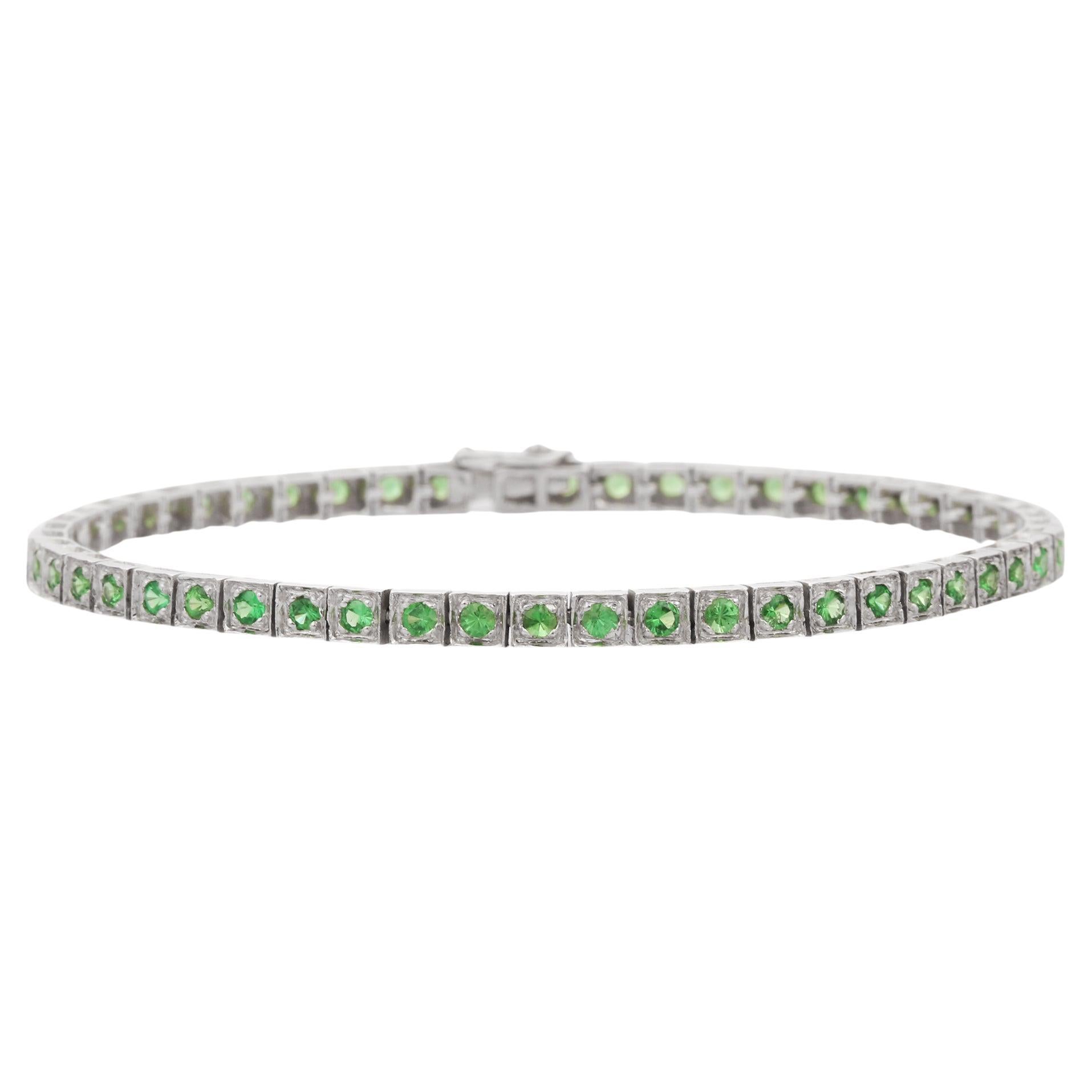 Natural Tsavorite Tennis Bracelet Studded in 18kt Solid White Gold  For Sale