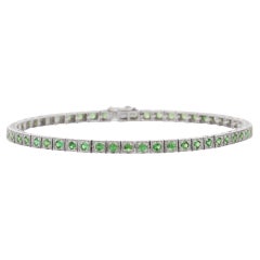 Natürliches Tsavorit-Tennisarmband aus 18 Karat massivem Weißgold, Nieten