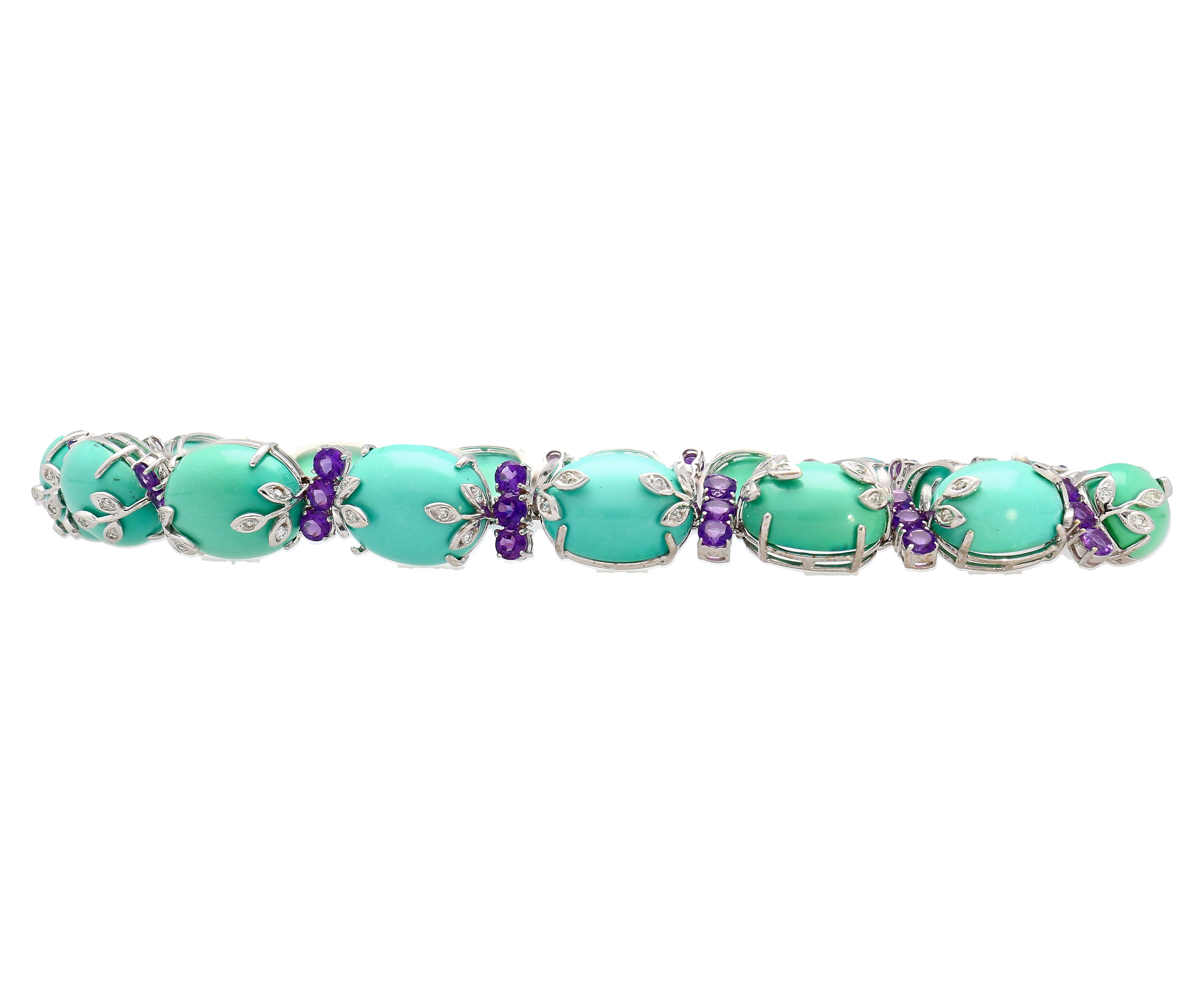 Women's 18K White Gold Turquoise and Amethyst Choker Necklace For Sale