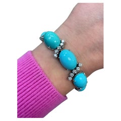 18K White Gold, Turquoise and Diamond Bracelet