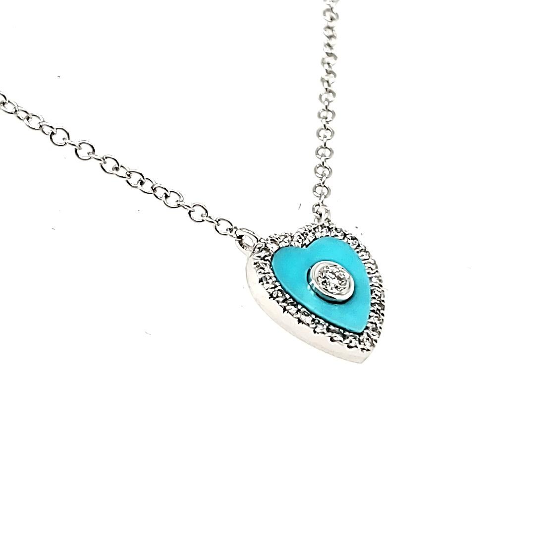 Contemporain Collier en or blanc 18 carats, turquoise Cts 0,29 et diamant rond Cts 0,11 en vente