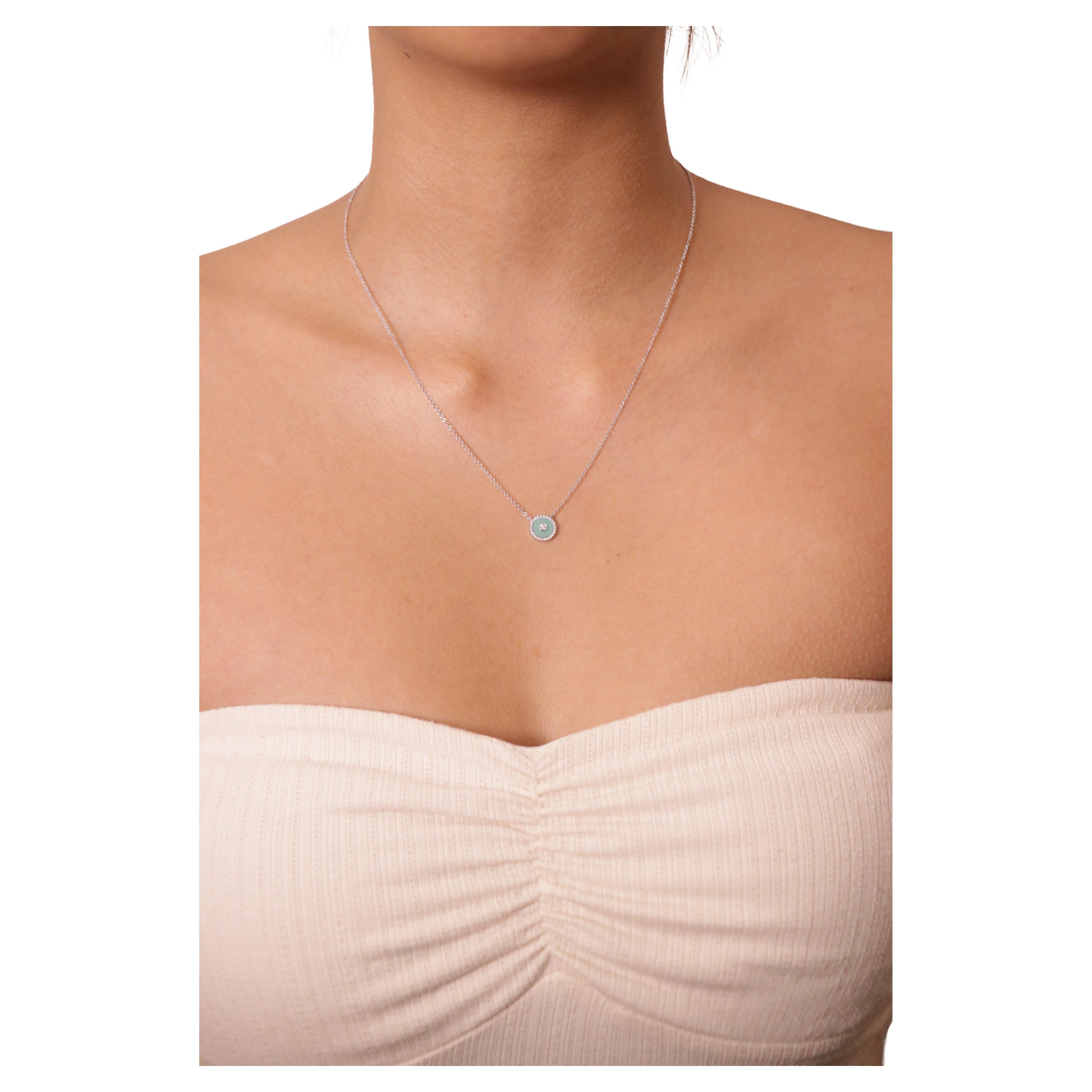 18k Weißgold Türkis Cts 0,47 Diamant-Halskette im Angebot