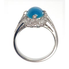18 Karat White Gold Turquoise Diamond Cocktail Ring