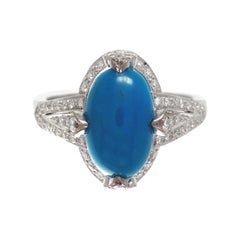 18 Karat White Gold Turquoise Diamond Cocktail Ring