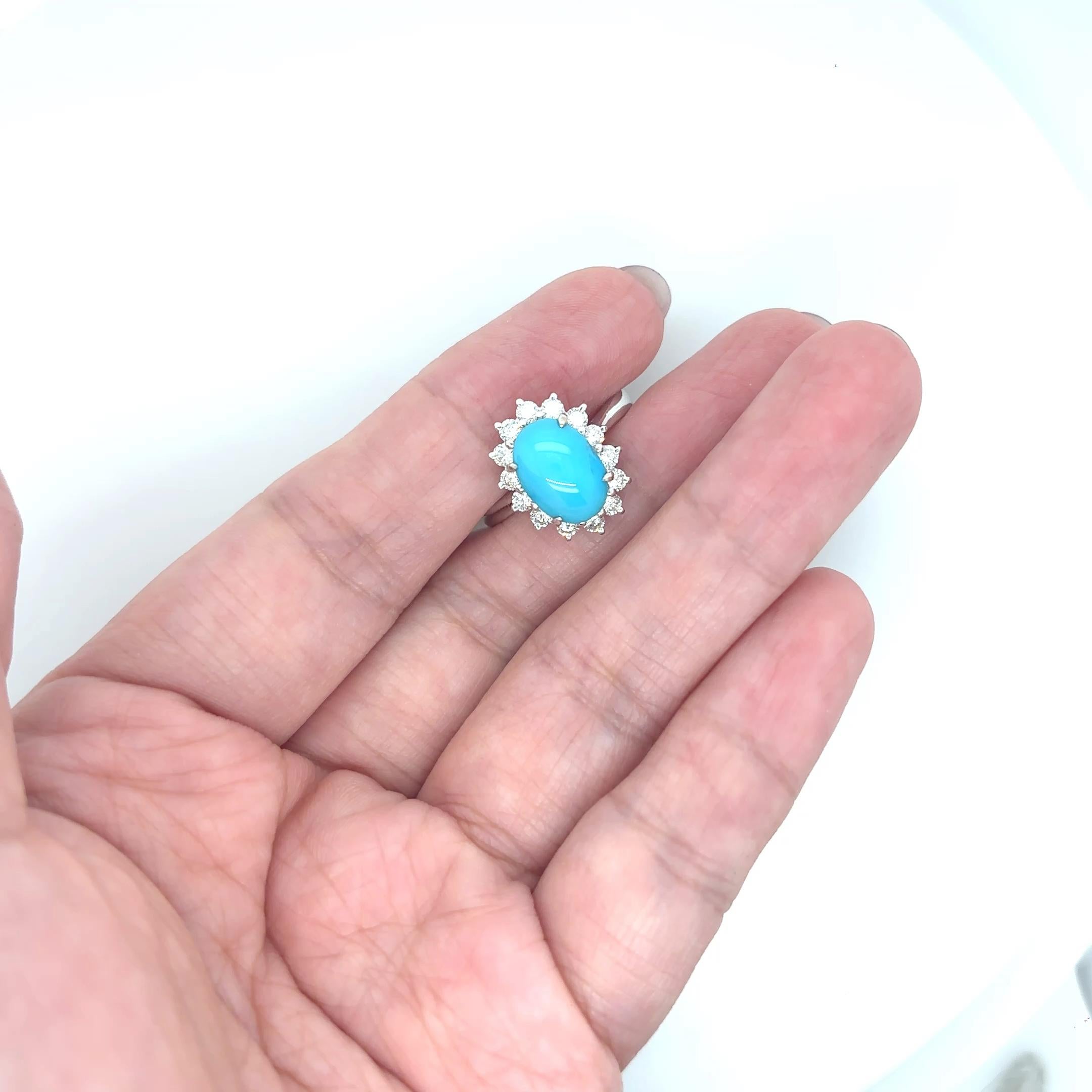 18k Weißgold Türkis Diamant Cts 0,51 Verlobungsring im Angebot 7