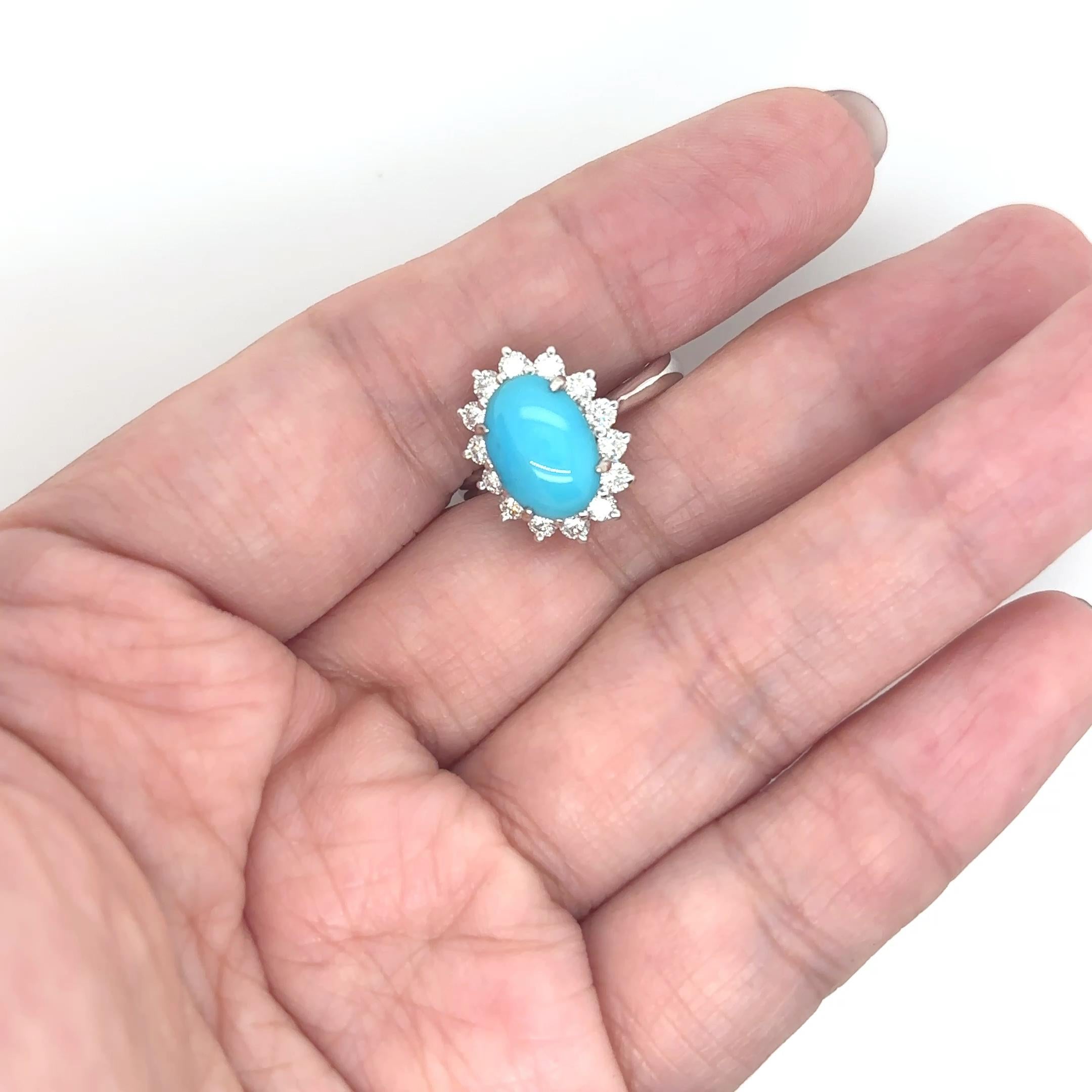 18k Weißgold Türkis Diamant Cts 0,51 Verlobungsring im Angebot 14