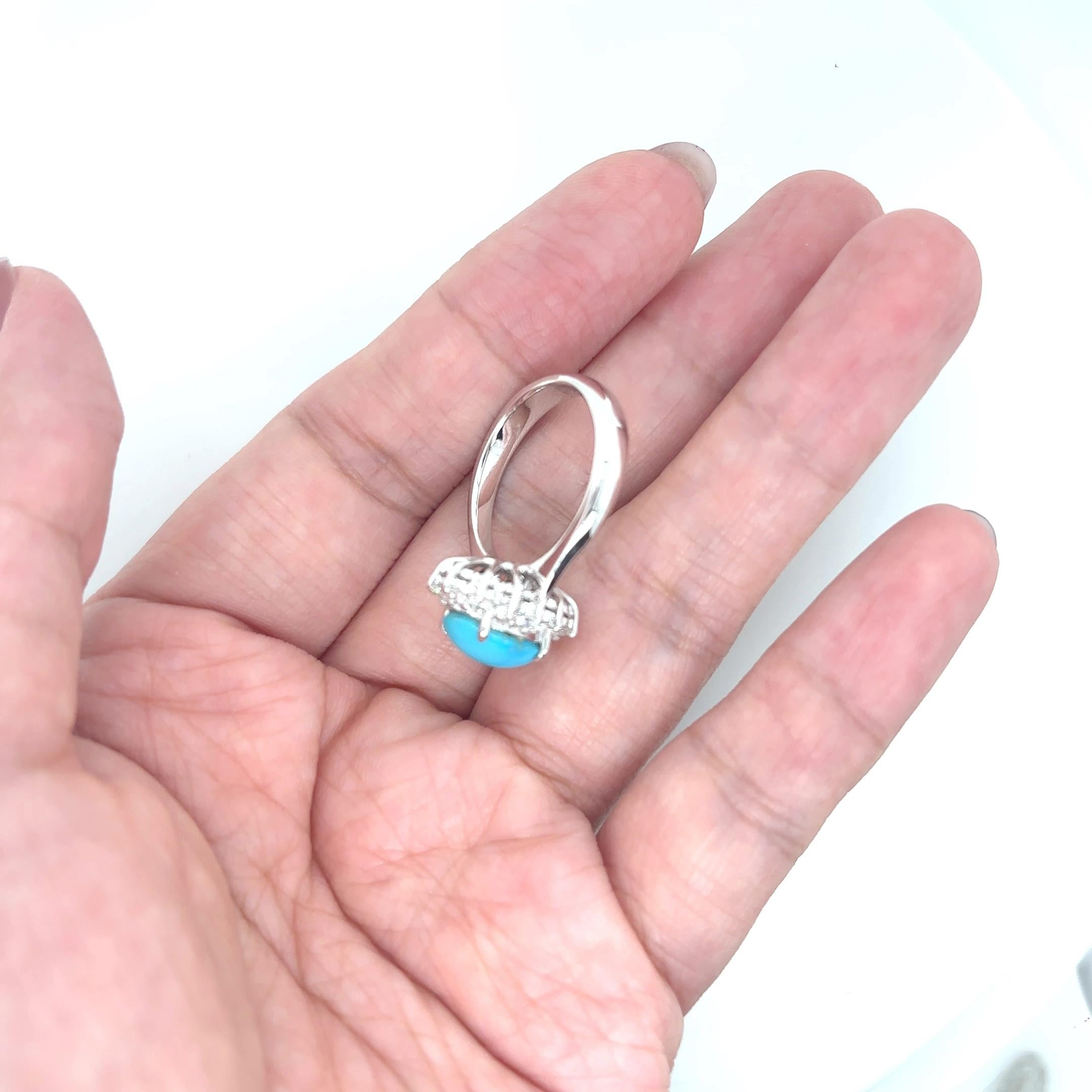 18k Weißgold Türkis Diamant Cts 0,51 Verlobungsring im Angebot 10