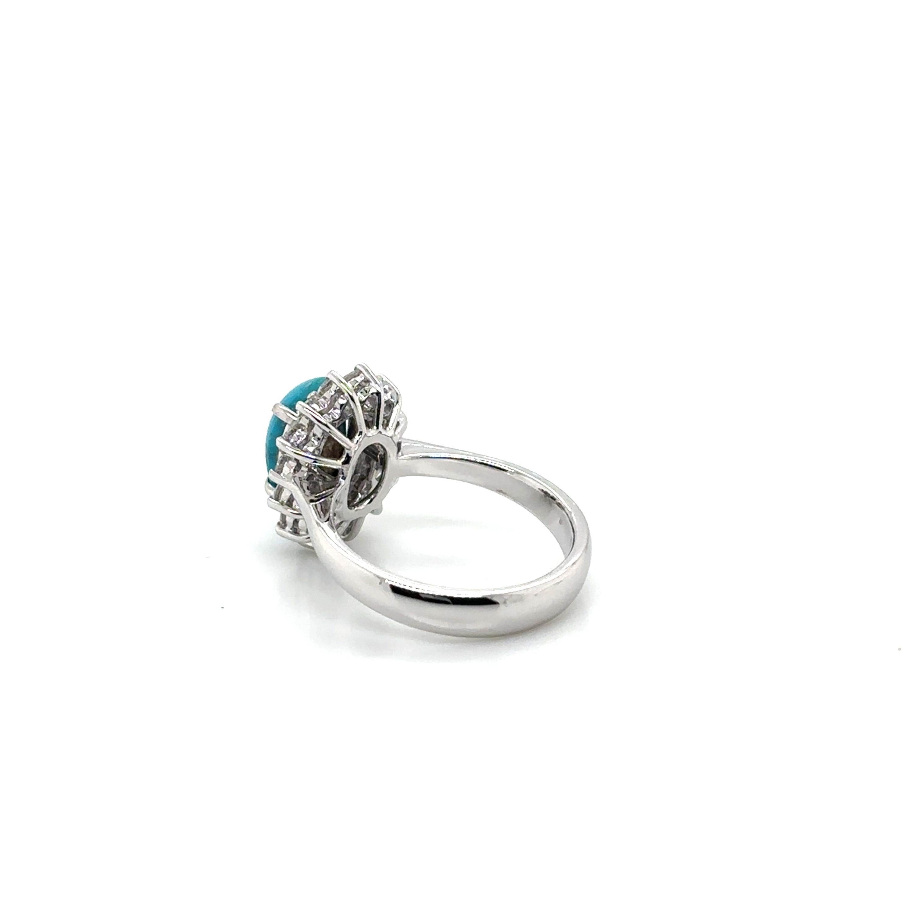 18k Weißgold Türkis Diamant Cts 0,51 Verlobungsring im Angebot 11