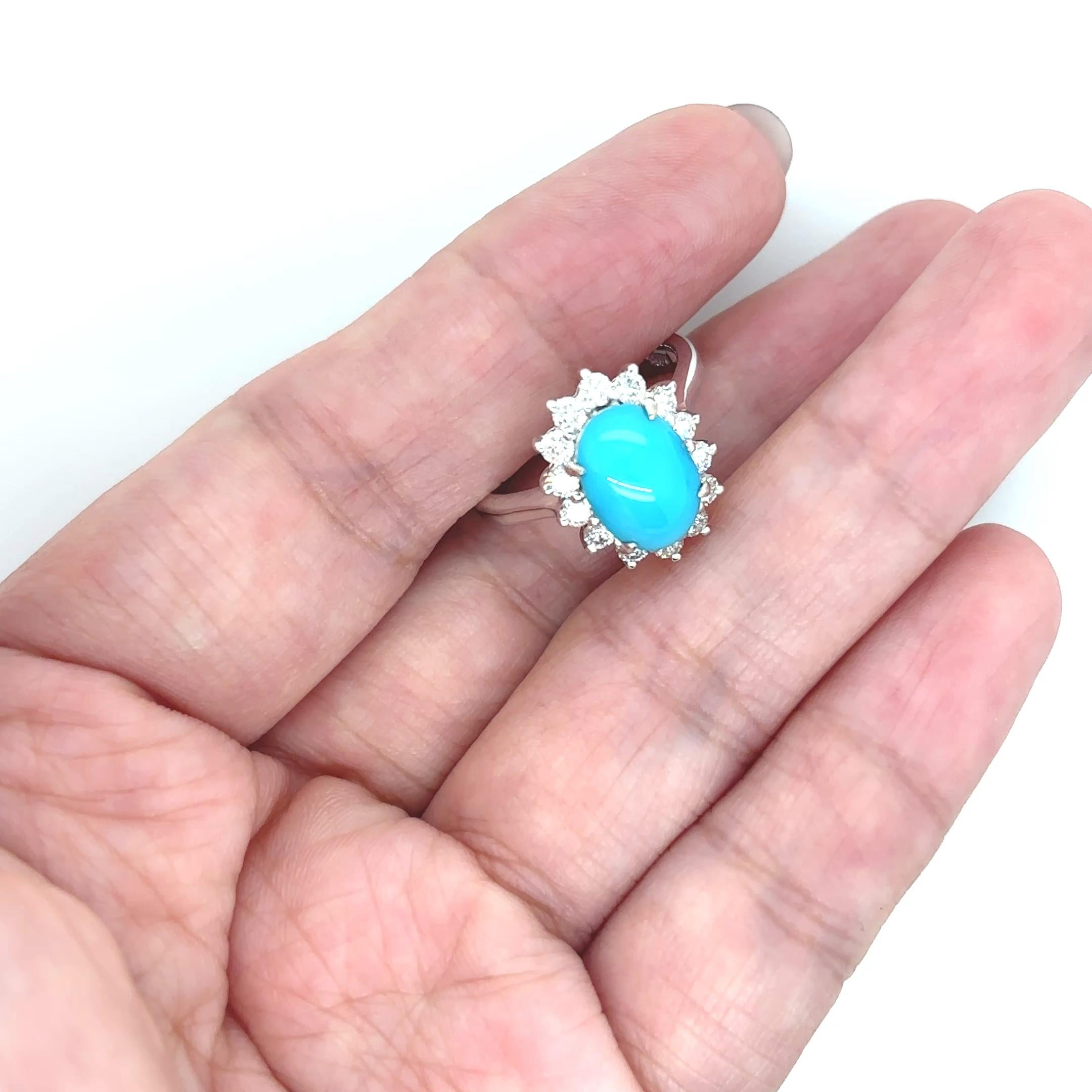 18k Weißgold Türkis Diamant Cts 0,51 Verlobungsring im Angebot 13