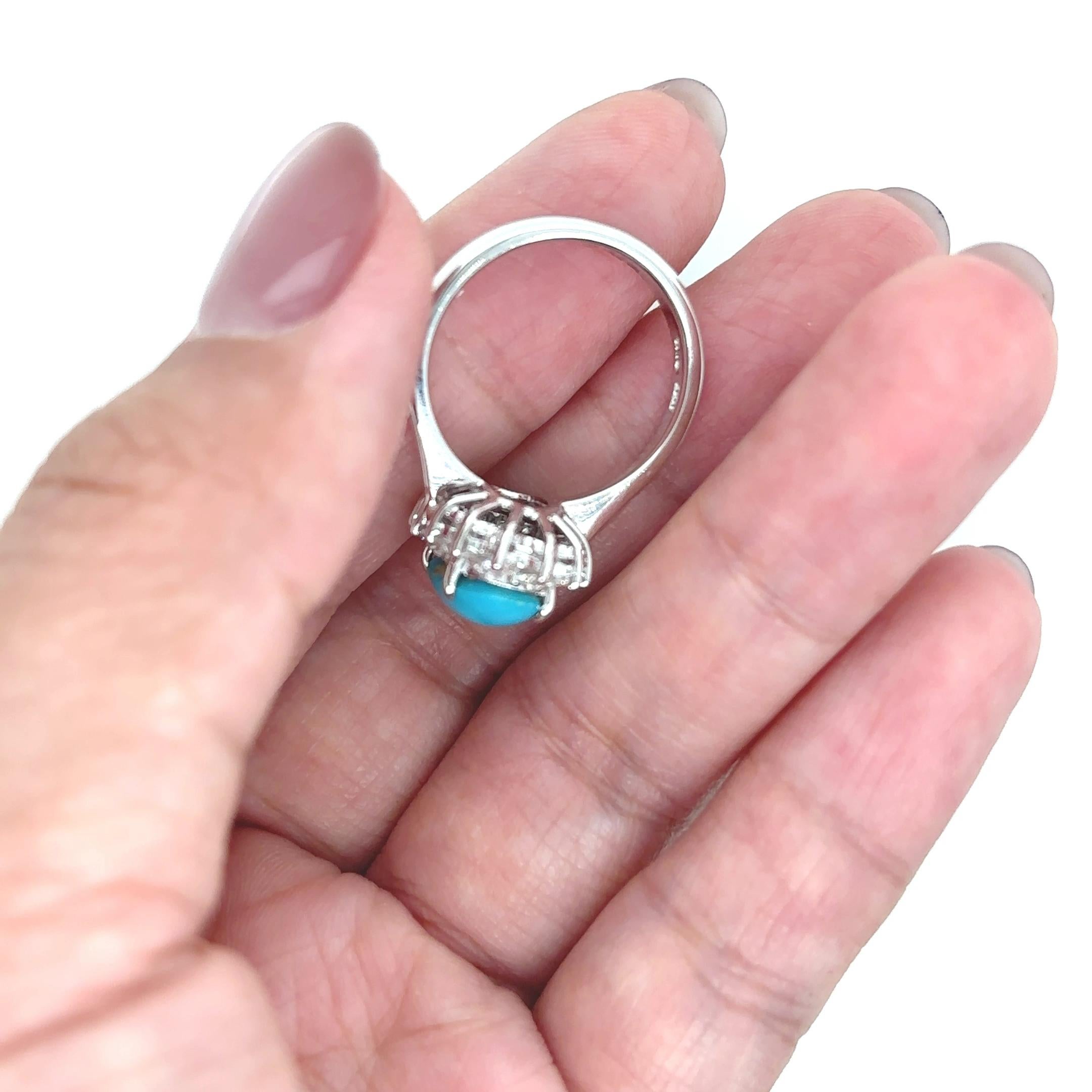 18k Weißgold Türkis Diamant Cts 0,51 Verlobungsring (Rundschliff) im Angebot