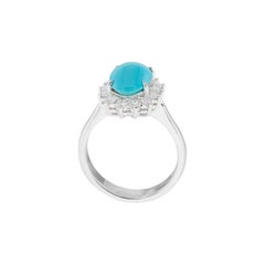 18k White Gold Turquoise Diamond Cts 0.51 Engagement Ring
