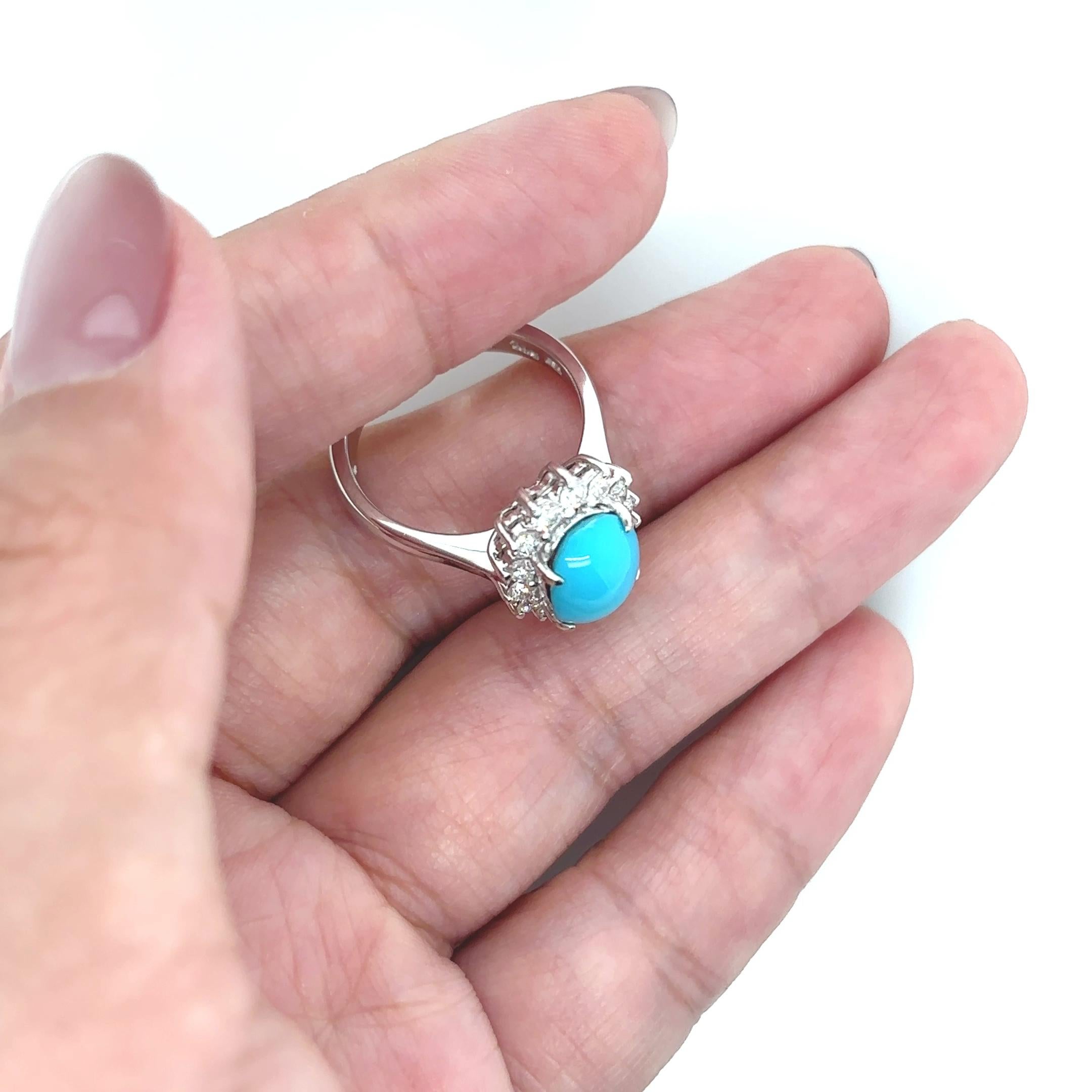 18k Weißgold Türkis Diamant Cts 0,51 Verlobungsring im Angebot 1
