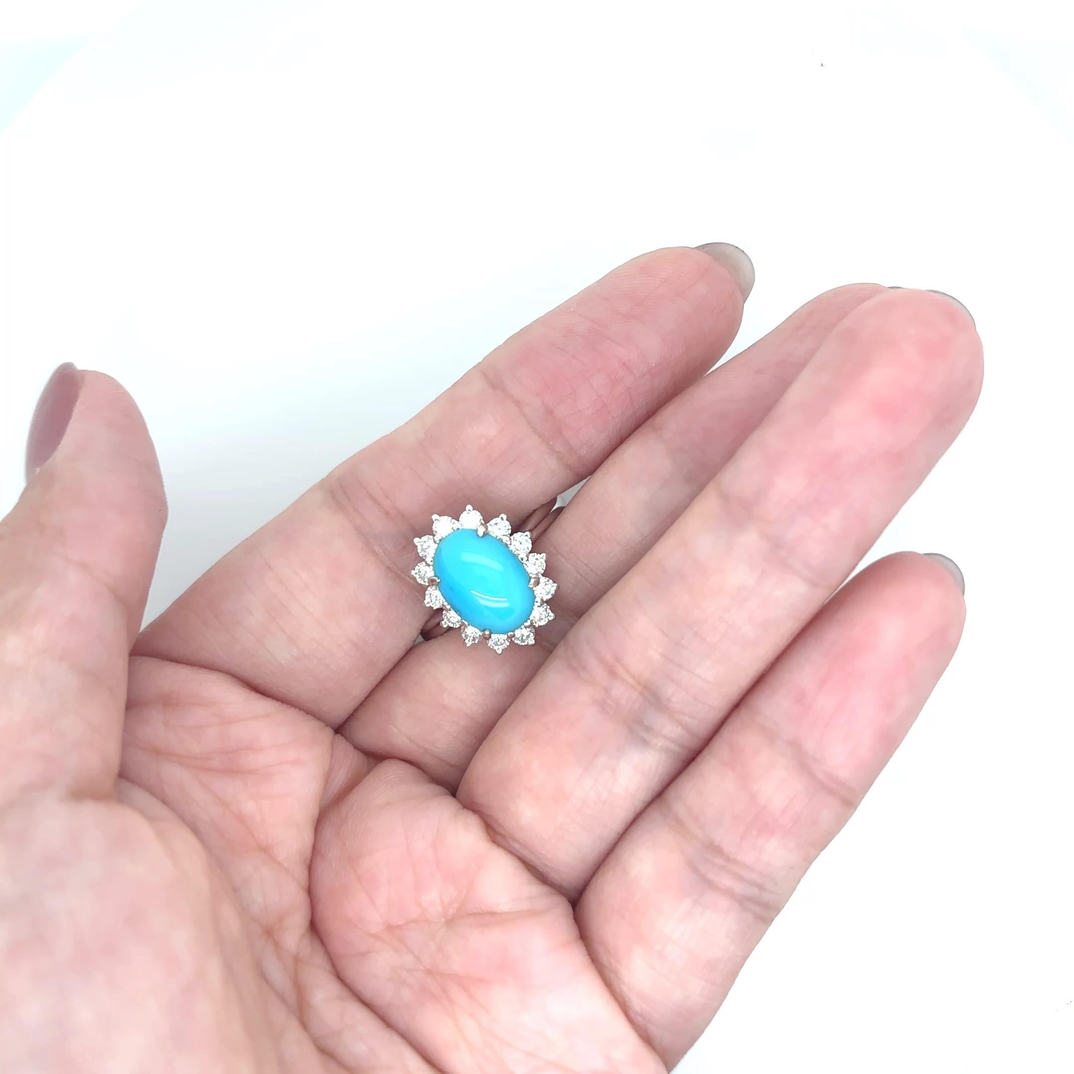 18k Weißgold Türkis Diamant Cts 0,51 Verlobungsring im Angebot 8