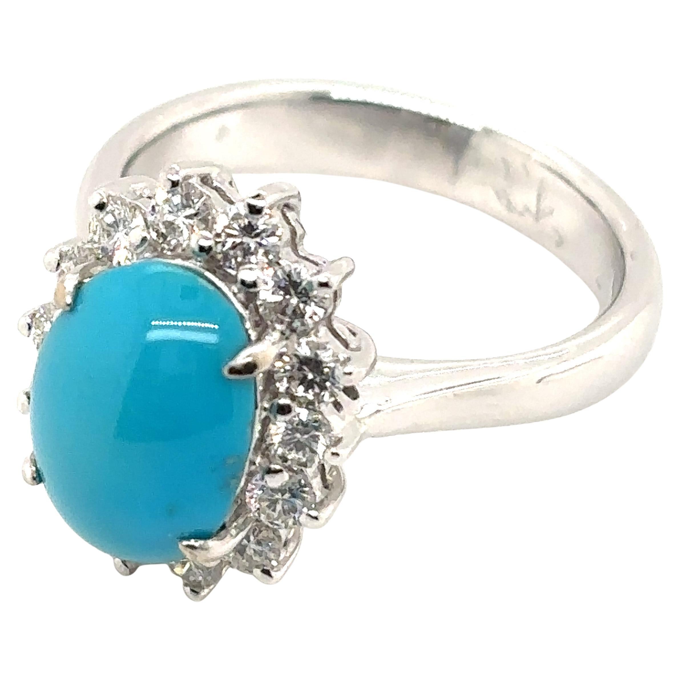 18k Weißgold Türkis Diamant Cts 0,51 Verlobungsring (Zeitgenössisch) im Angebot